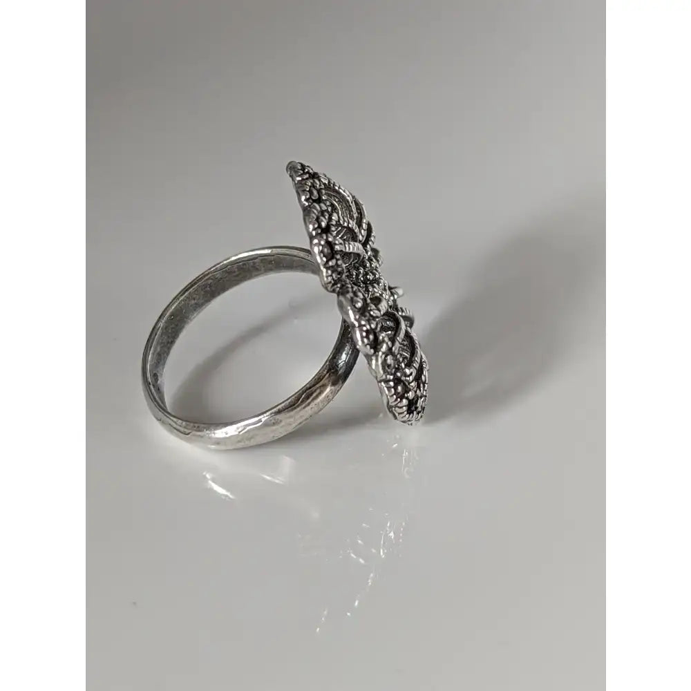 Silver steed large unique flower handmade silver ring with intricate floral leaf patterns and textured band