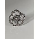 Silver steed large unique flower handmade silver ring with marcasite flower and sparkling stone cluster design