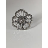 Silver steed large unique flower handmade silver ring with marcasite flower and sparkling gemstones design
