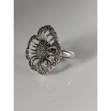 Silver steed large unique flower handmade silver ring with intricate marcasite filigree design and floral details