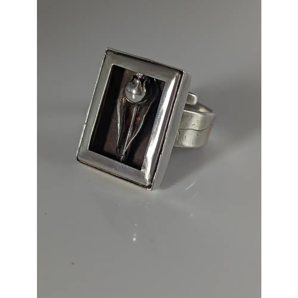 Silver Steed Large Unique Rose in a Frame Silver Ring Rings