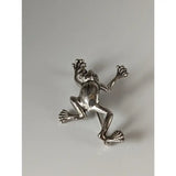 Silver steed leaping frog silver brooch with detailed textured limbs and eyes perfect for equestrian jewelry fans