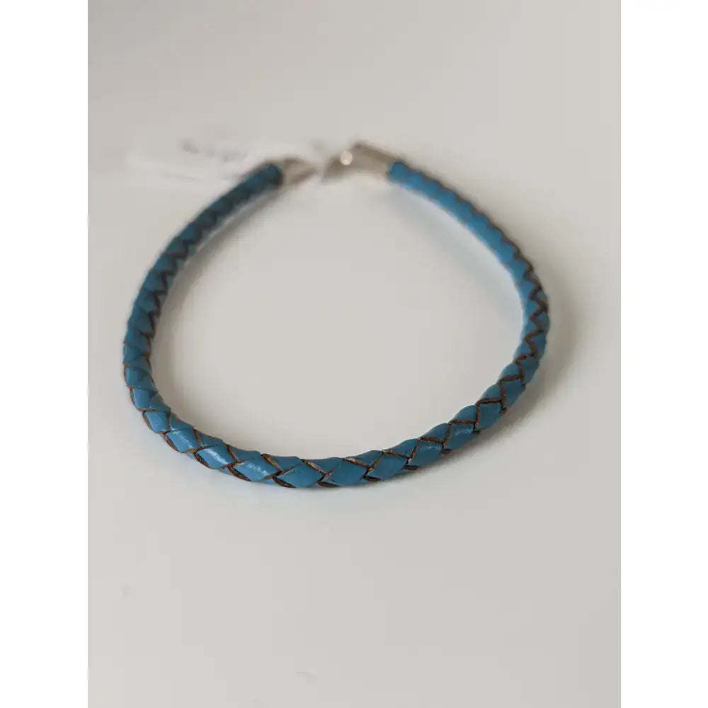 Silver steed leather blue braided leather cord bracelet with silver toned clasp for everyday style