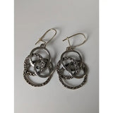 Silver steed linked silver hoop rings dropped earrings with interlocking circles and dark gray marcasite accents