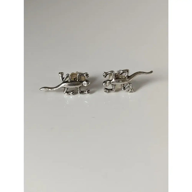 Silver steed lizard stud earrings featuring detailed silver lizard design with articulated limbs and tails, perfect equestrian jewelry