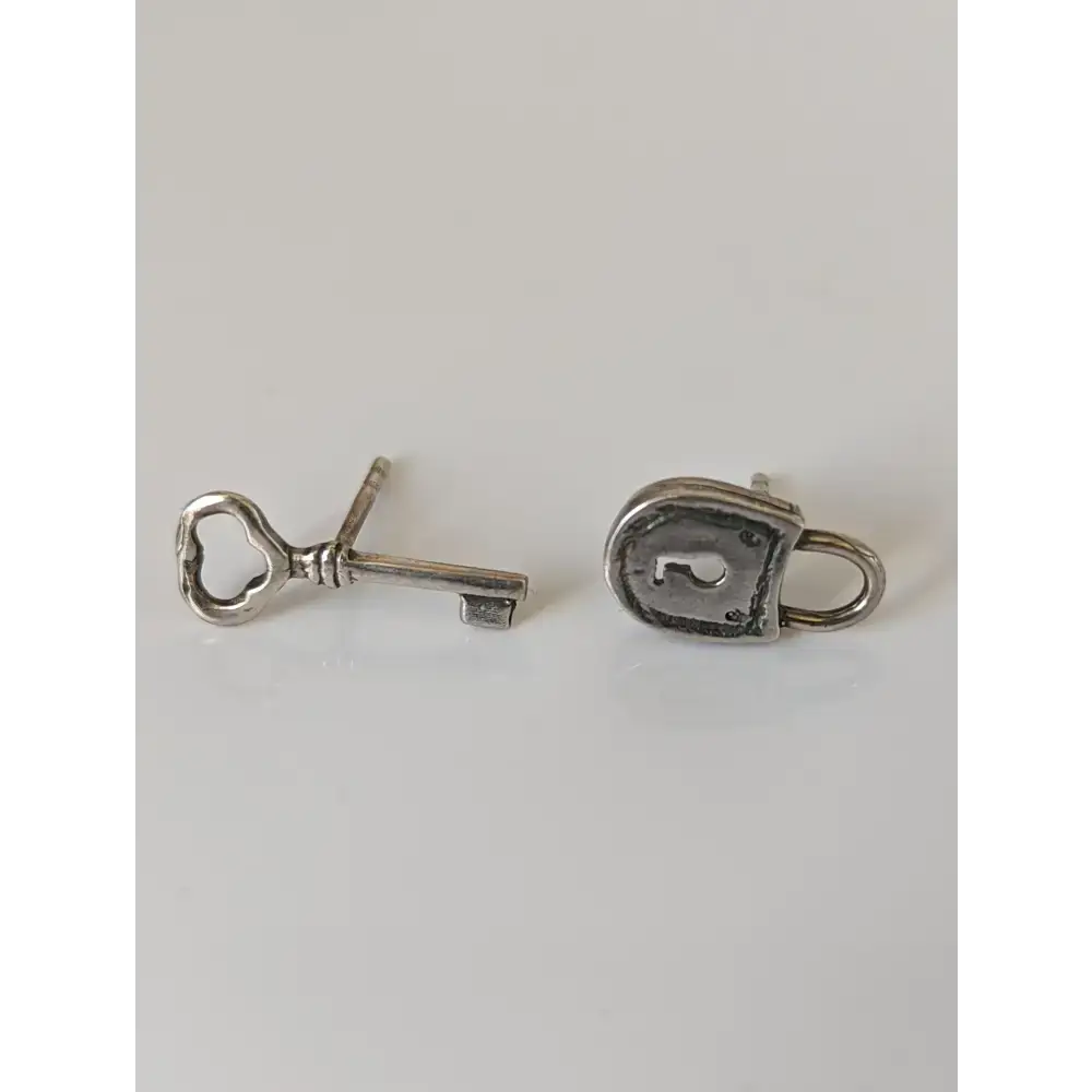 Silver Steed Lock and Key Stud Earrings Earrings