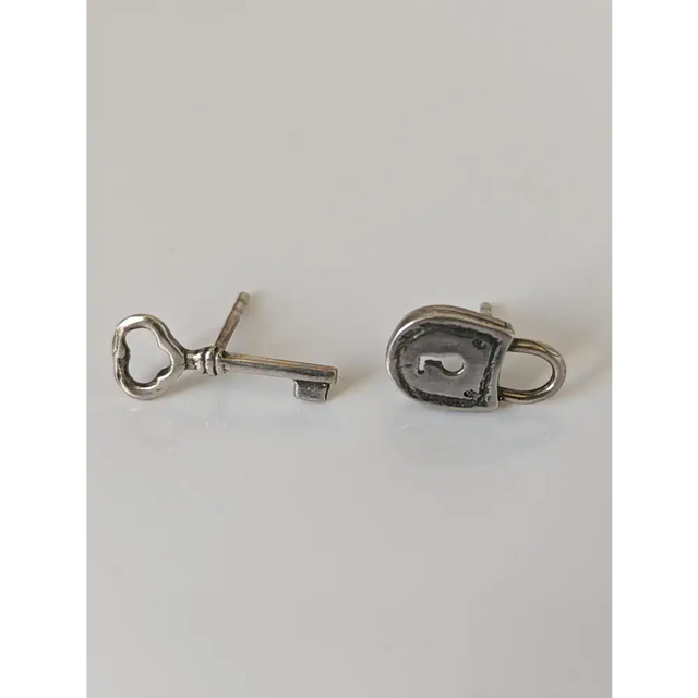 Silver Steed Lock and Key Stud Earrings Earrings