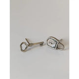 Silver steed lock and key stud earrings featuring intricate detailing in silver for a unique key stud earrings look