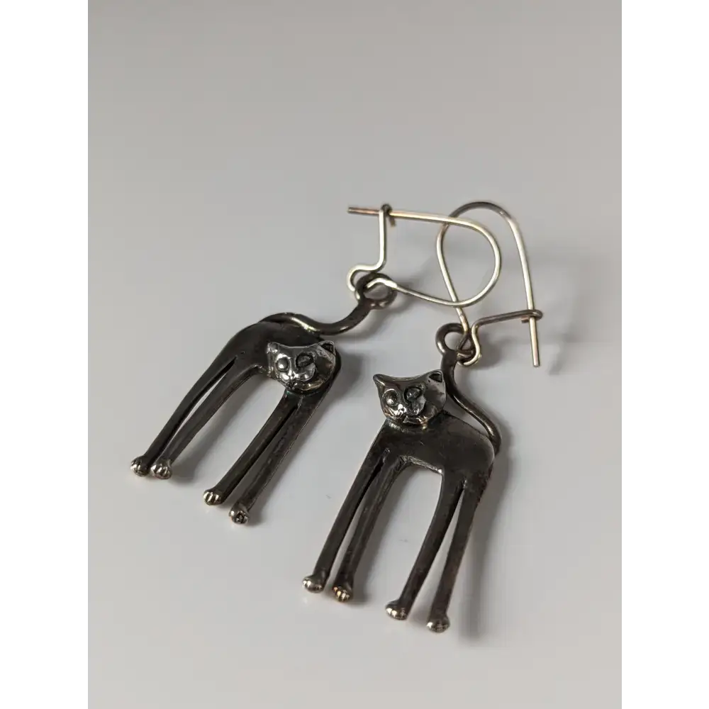 Silver Steed Long Cat Dropped Earrings Earrings