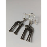Silver steed long silver cat earrings with sleek minimalist design and detailed face for cat lovers and long cat dropped fans