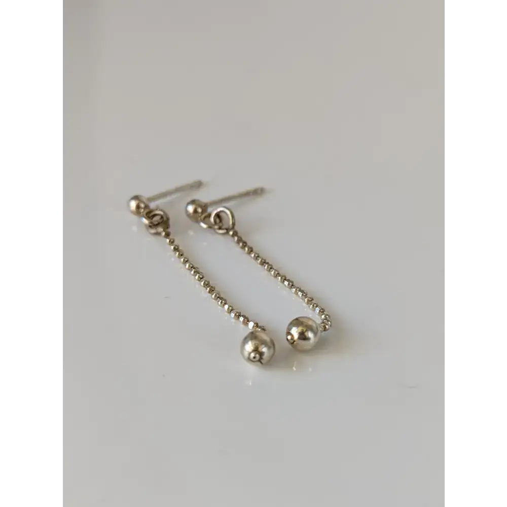 Silver Steed Long Delivate Silver Ball Stud Earrings Earrings