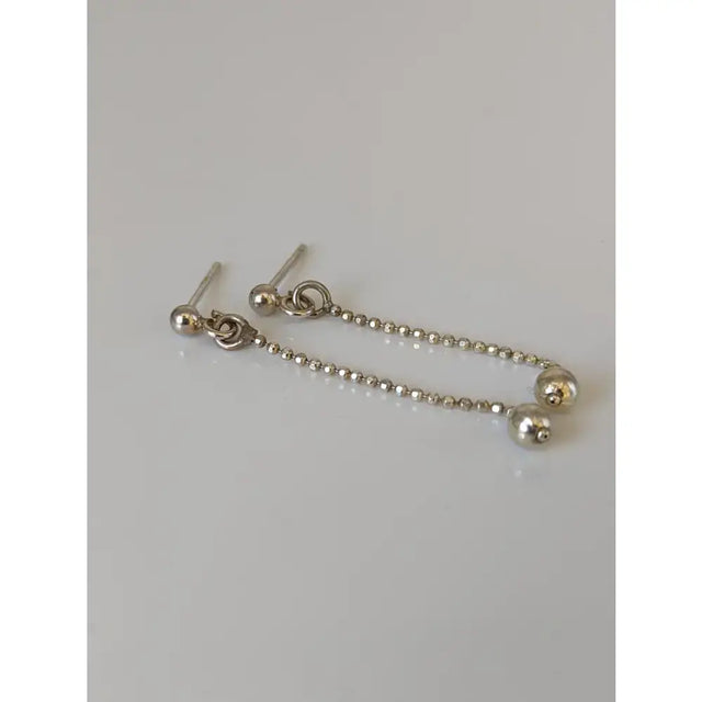 Silver steed long delivate silver ball stud earrings with sleek minimalist silver ball chain dangle design