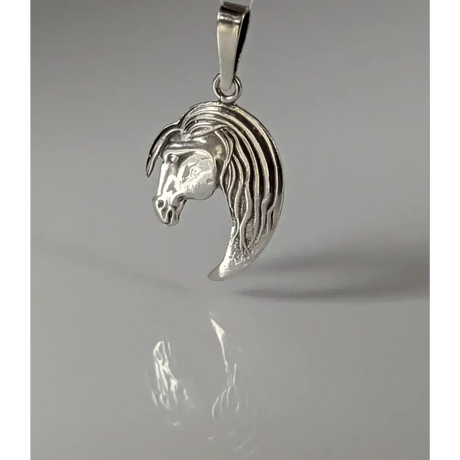 Silver Steed Long Mane Horse Head Silver Pendant Pendant