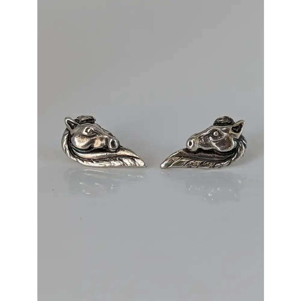 Silver Steed Long maned Horse Head Studs Earrings