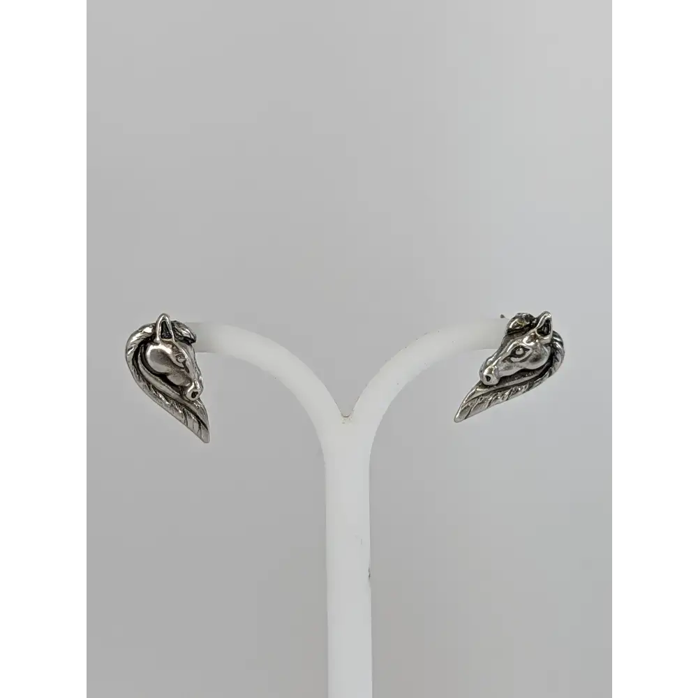 Silver Steed Long maned Horse Head Studs Earrings