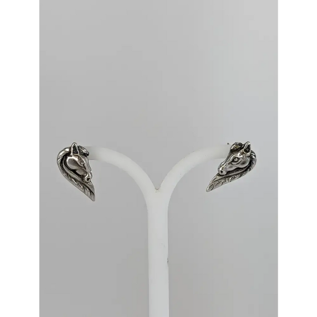 Silver Steed Long maned Horse Head Studs Earrings