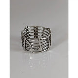 Silver steed music notes band is a silver-toned stretch ring with intricate musical notes and staff design perfect for equestrian jewelry fans