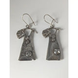 Silver steed outfit dropped earrings silver dangle apron shape with button details and a small bucket on shoulder