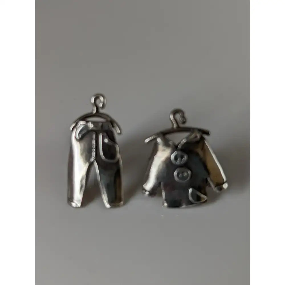 Silver steed pajama stud earrings in silver shaped like pants and jacket perfect equestrian jewelry studs
