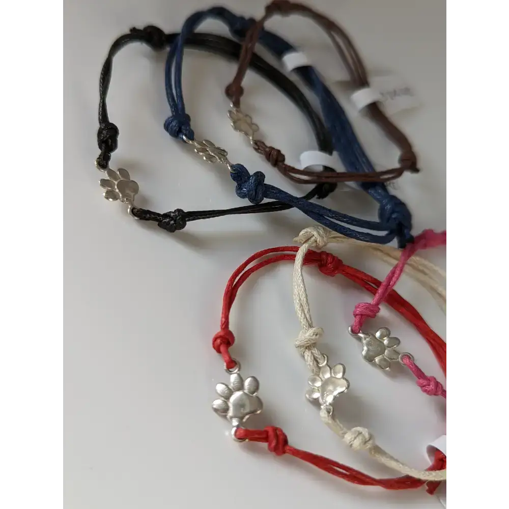 Silver Steed Paw Print Cord Bracelet Black Bracelets