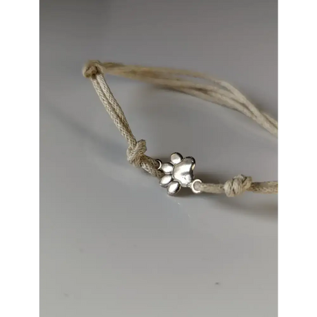 Silver Steed Paw Print Cord Bracelet Cream Bracelets