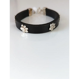 Silver Steed Paw Print Leather Bracelet Black 16.5cm A Bracelets