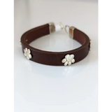 Silver Steed Paw Print Leather Bracelet Brown 16.5cm A Bracelets