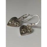 Silver steed paws silver dropped earrings with heart silver design and engraved paw prints on twisted wire hooks