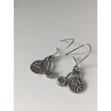 Silver steed penny farthing bike dropped earrings in silver with detailed spoked wheels and vintage design