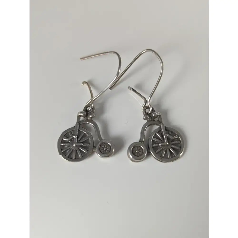 Silver steed penny farthing bike dropped earrings in silver with intricate vintage bicycle design