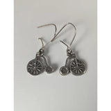Silver steed penny farthing bike dropped earrings in silver with intricate vintage bicycle design