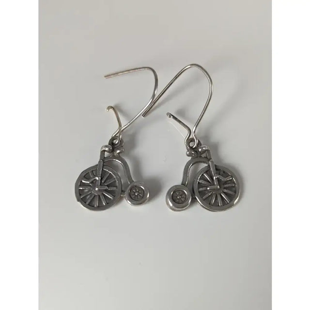 Silver steed penny farthing bike dropped earrings in silver with intricate vintage bicycle design