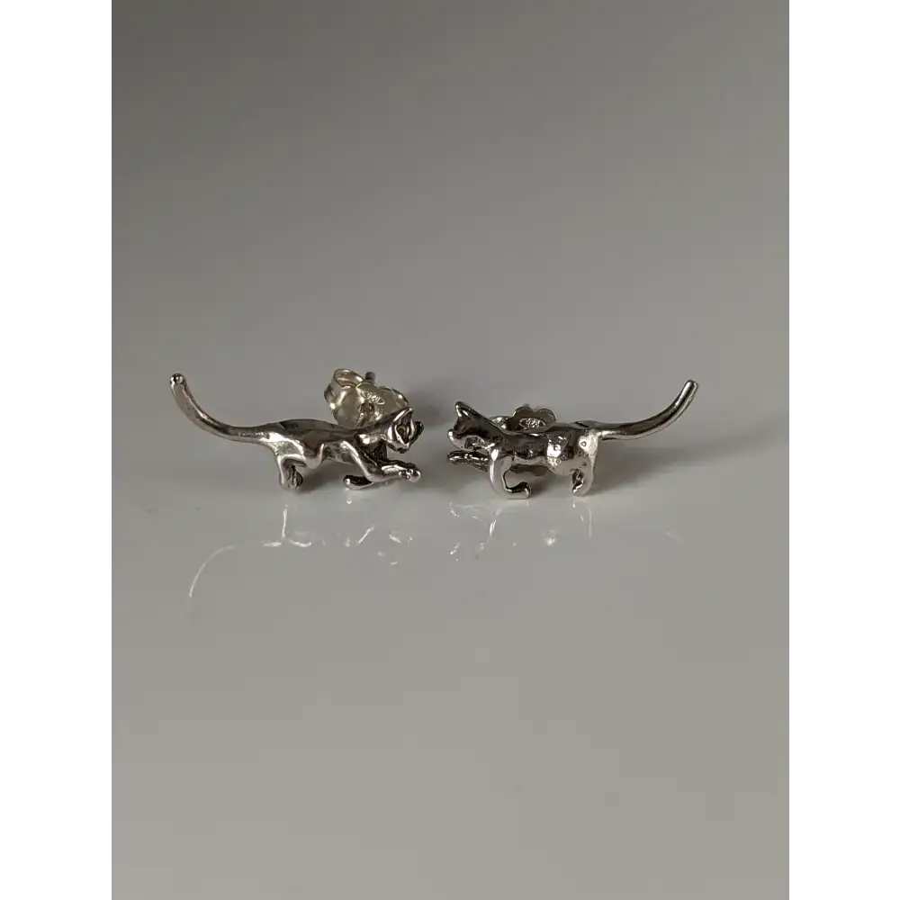 Silver Steed Playful Cat Stud Earrings Earrings