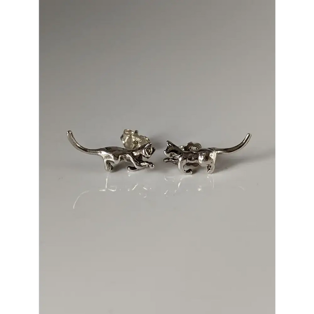 Silver Steed Playful Cat Stud Earrings Earrings