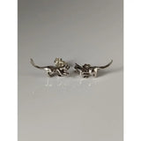 Silver steed playful cat stud earrings with detailed articulated designs in silver metal for everyday wear