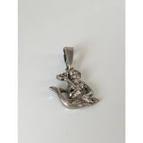 Silver steed poseidon sterling silver pendant featuring a detailed silver monkey holding a staff seated on a coiled serpent