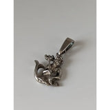 Silver steed poseidon sterling silver pendant with a whimsical cherub holding a tiny trident in silver tone