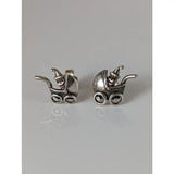 Silver steed pram sterling silver stud earrings with tiny smiling skeletons wearing pointed hats baby carriage design