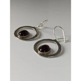 Silver steed purple crystal loop dropped earrings with faceted deep purple gemstone in textured silver hoop frame