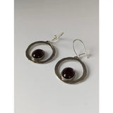 Silver steed purple crystal loop dropped silver hoop earrings with hammered texture and deep purple garnet stones
