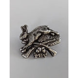 Silver steed sterling silver pin with a detailed rabbit on crossed rifles and skull for rabbit hunting silver style