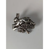 Silver steed sterling silver pin with detailed hunting rabbit design and crossed rifles for rabbit hunting silver fans