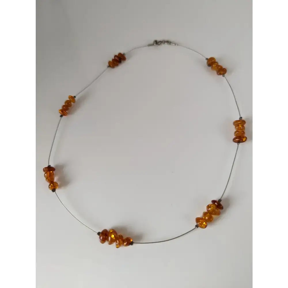 Silver steed real amber bead necklace with genuine translucent amber beads on thin silver wire