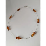 Silver steed real amber bead necklace with genuine translucent amber beads on thin silver wire