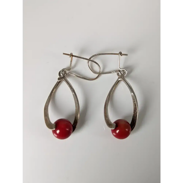Silver Steed Red Bead Dropped Earrings Earrings
