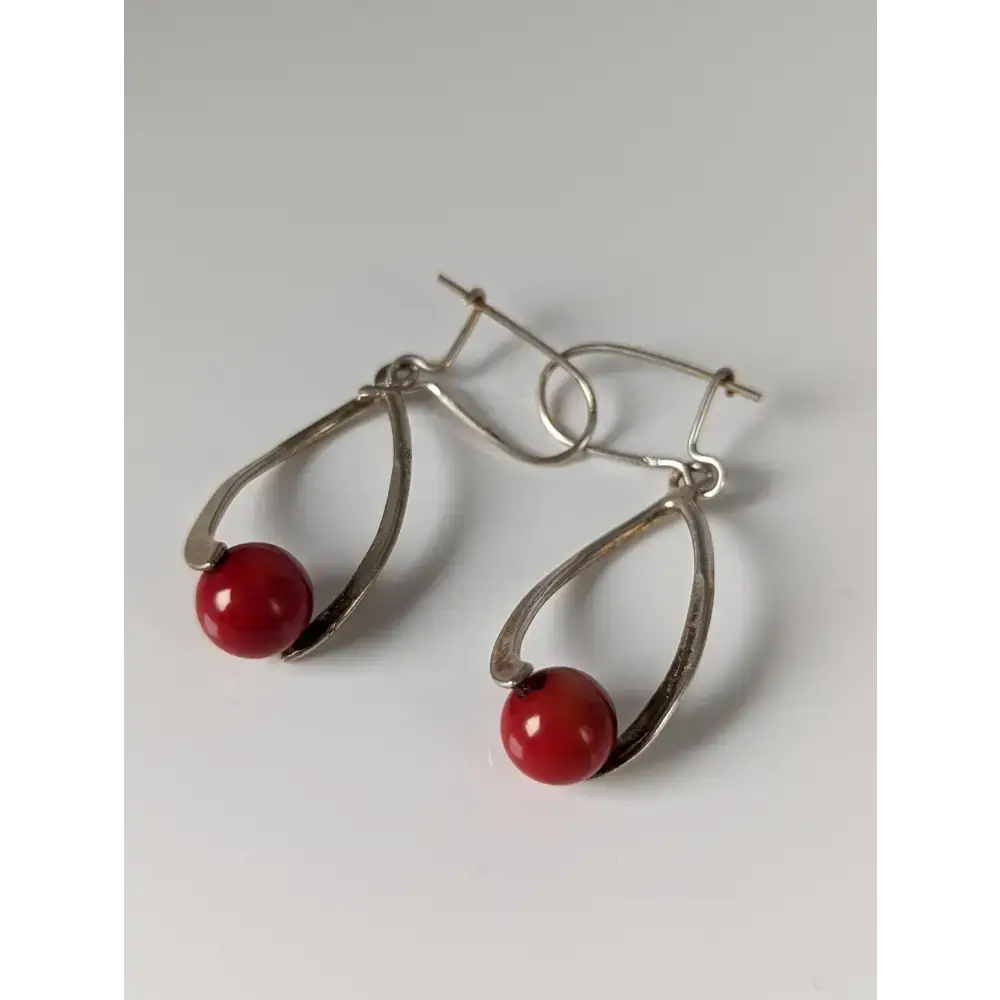Silver Steed Red Bead Dropped Earrings Earrings