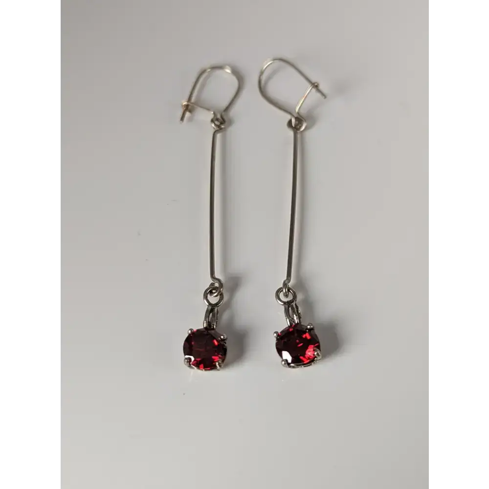 Silver Steed Red Crystal Dropped Earrings Earrings