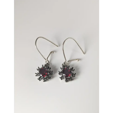 Silver Steed Red Crystal Sunflower Dropped Earrings Earrings