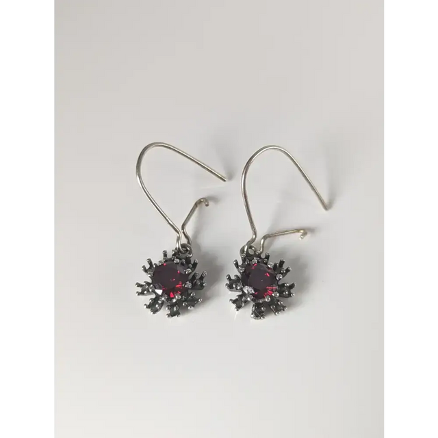 Silver Steed Red Crystal Sunflower Dropped Earrings Earrings