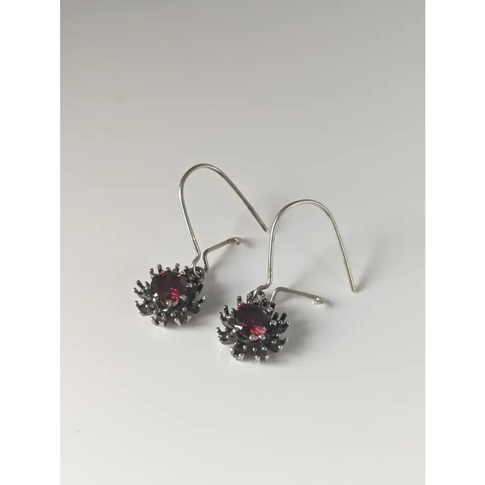 Silver Steed Red Crystal Sunflower Dropped Earrings Earrings